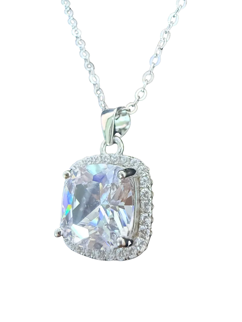 UMF sterling-silver pendant with a cushion-cut stone on a chain